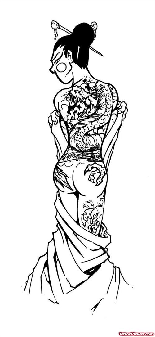 500x1086 Crazy Grey Ink Geisha Tattoo Design Tattoo