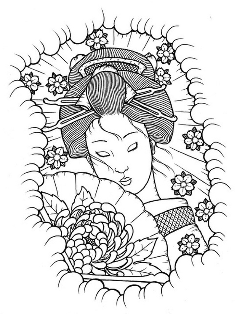 800x1056 Uncolored Geisha Tattoo Stencil Tattoos Book Paper Crafts