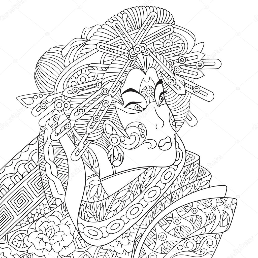 1024x1024 Zentangle Stylized Geisha Woman Stock Vector Sybirko