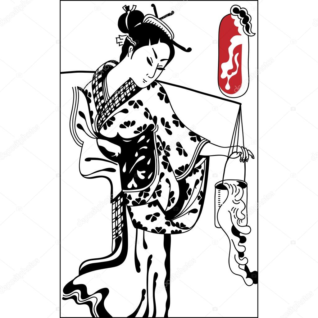 1024x1024 Geisha. Japanese Woman.japanese Banner. Vintage Hand Draw Art