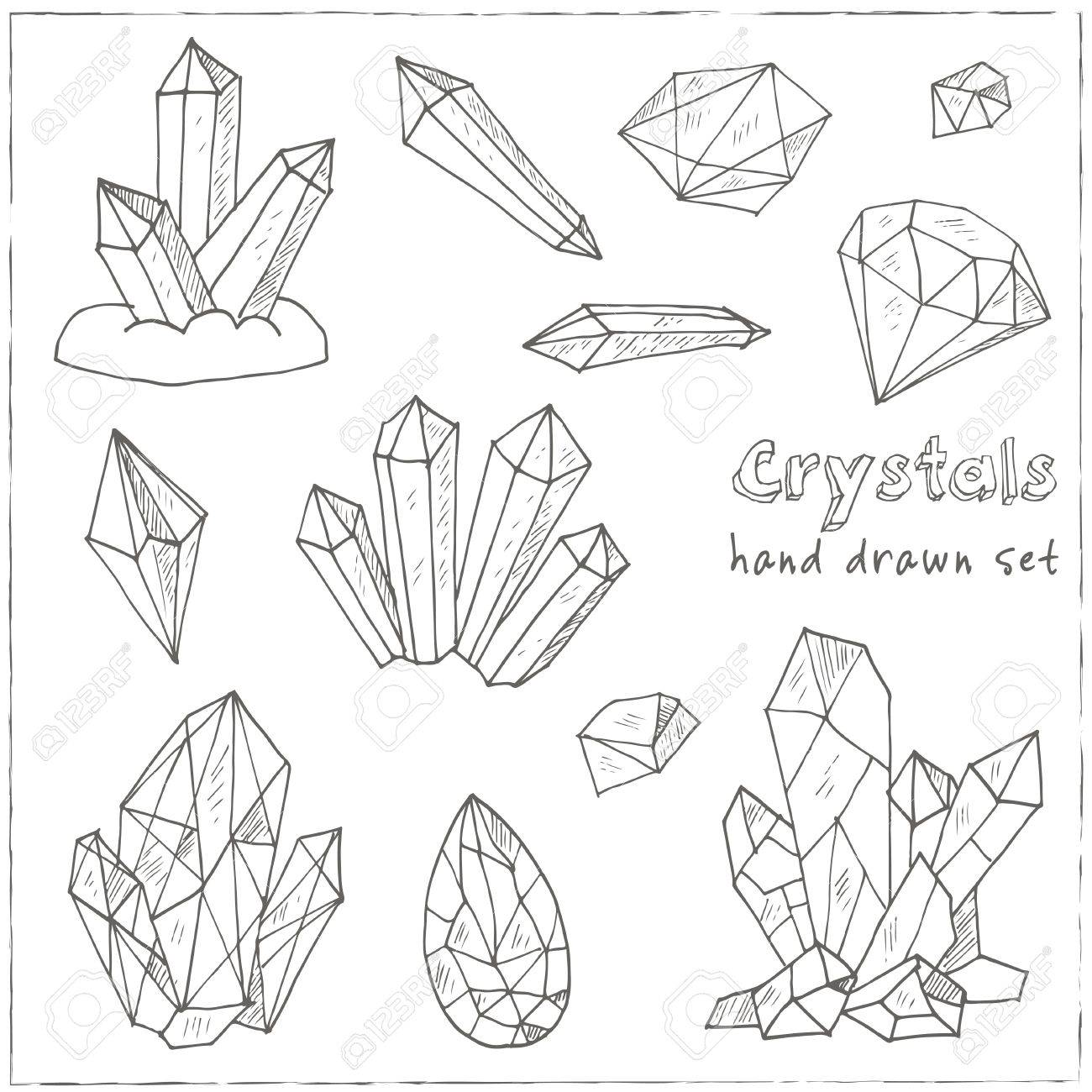 1300x1300 Set Of Geometric Crystals Gem And Minerals. Vector Illustration