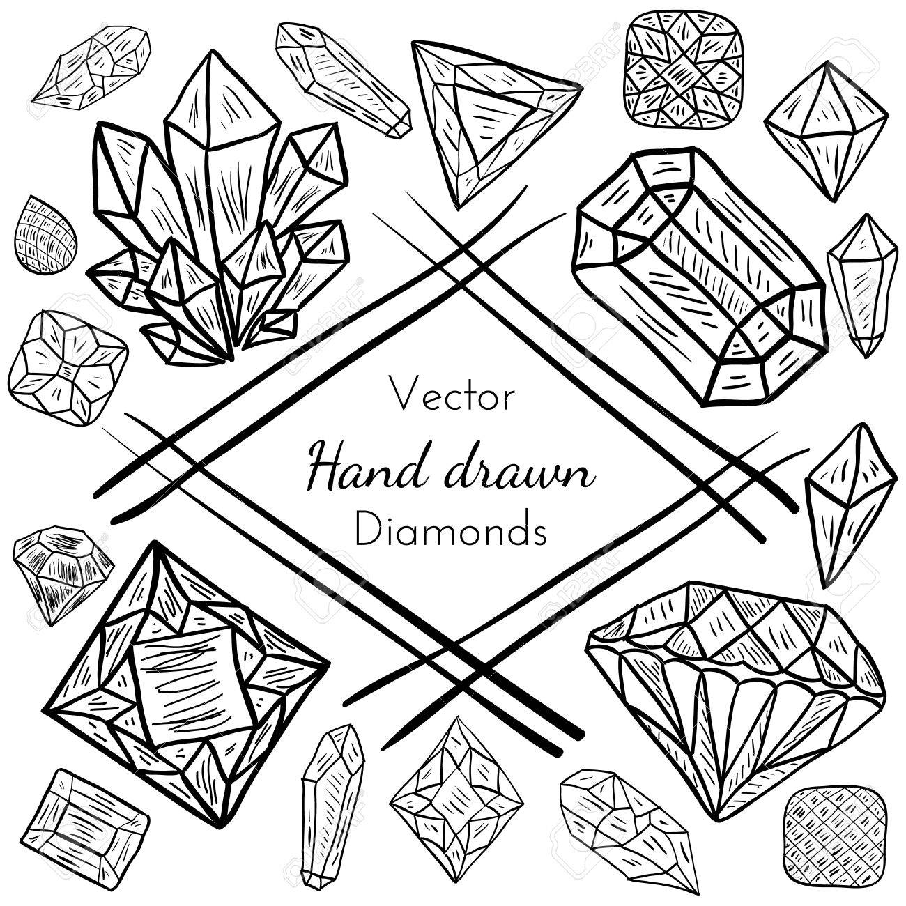1300x1300 Vector Abstract Frame With Hand Drawn Precious Diamond, Crystal