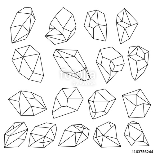 500x500 Diamond 3d Shapes. Natural Crystals Outline. Gem Stones Vector Set