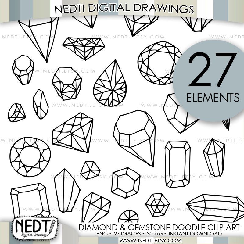 800x800 Diamond And Gemstone Doodle Clip Art, Jewelry Clipart, Diamonds