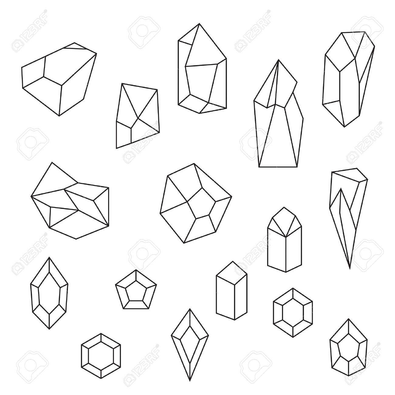 1300x1300 Set Of Crystals And Gemstone. Geometric And Polygonal Shapes