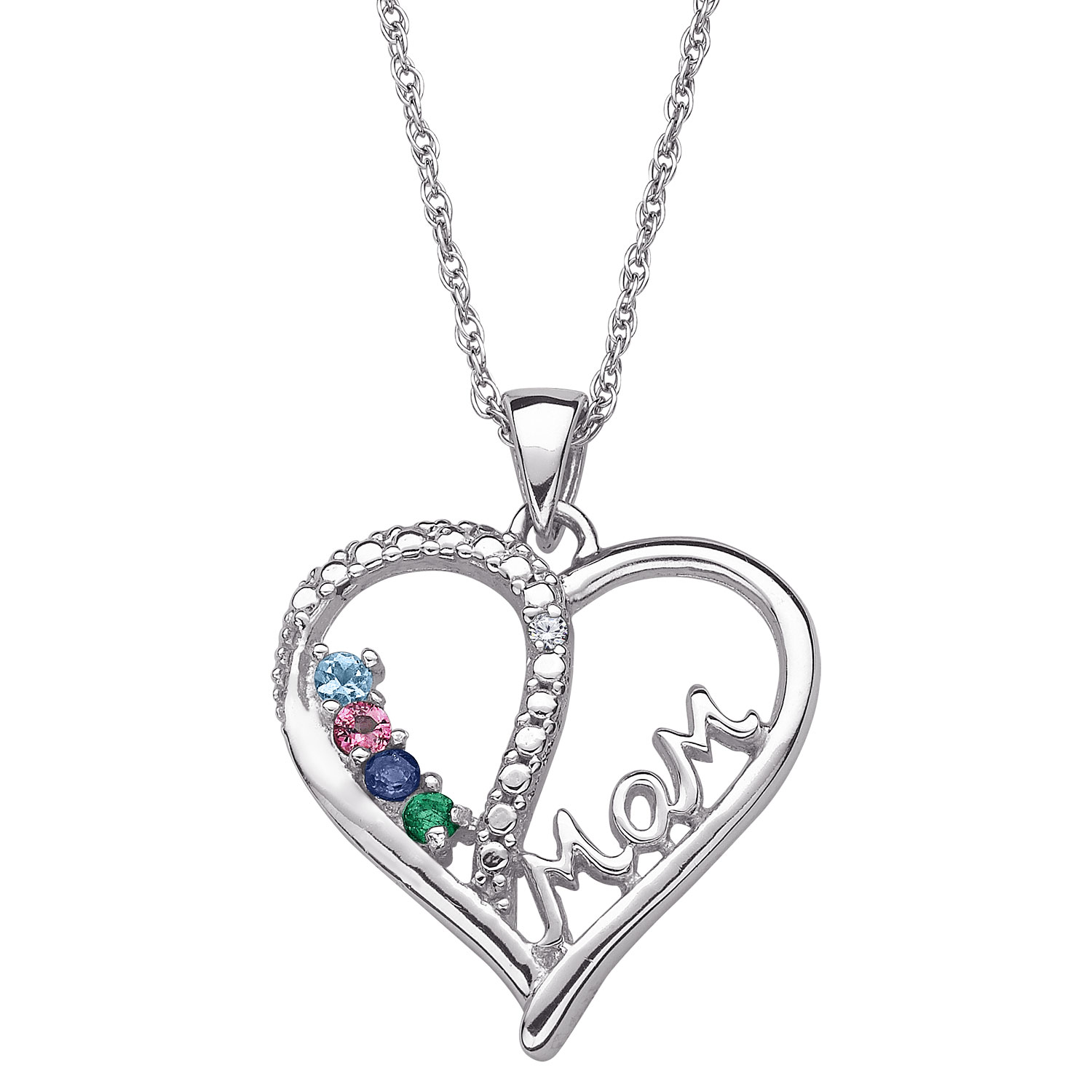 1500x1500 Sterling Silver Mom Genuine Gemstone Heart Necklace With Diamond