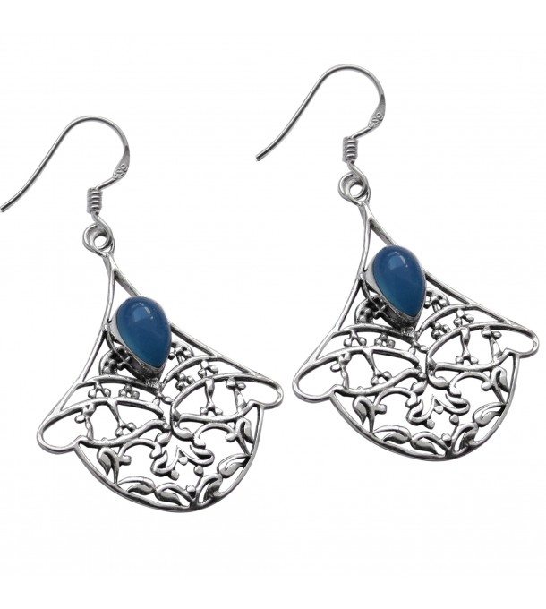 610x680 Chalcedony Blue Color Gemstone Silver Jewelry Earring