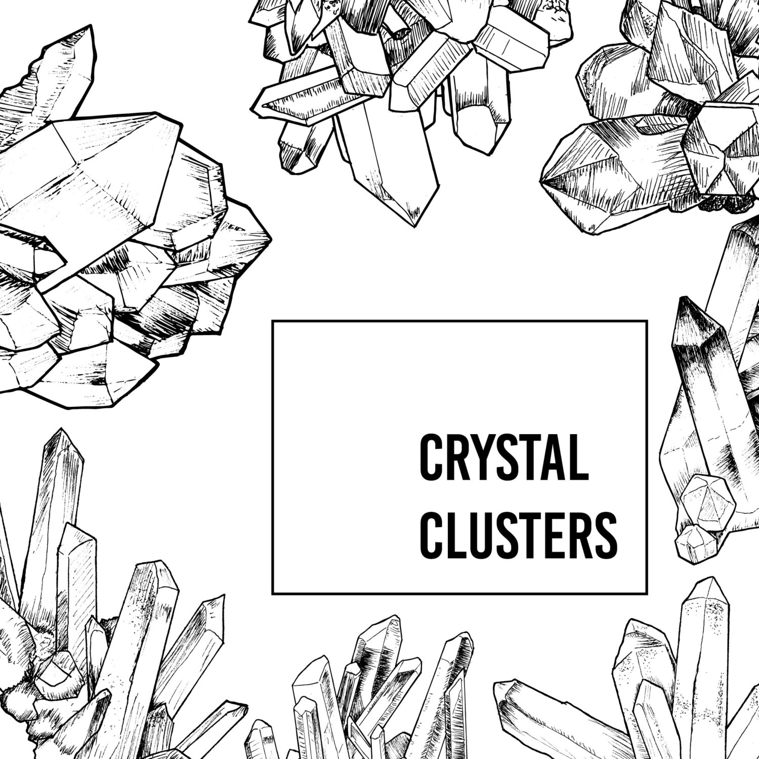 1500x1500 Handrawn Crystal Cluster Clipart Crystal Lineart Magical