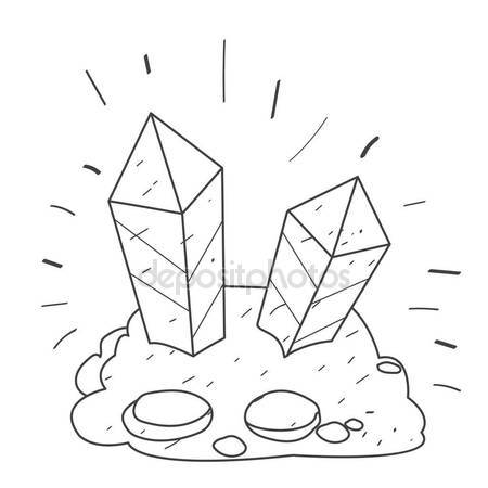450x450 Two Crystal Gemstones In The Rock Outline Drawing. Stock Vector
