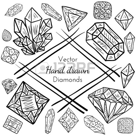 450x450 Vector Seamless Pattern With Hand Drawn Doodle Diamonds, Crystals
