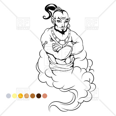 400x400 Coloring Page Genie And Color Set Royalty Free Vector Clip Art