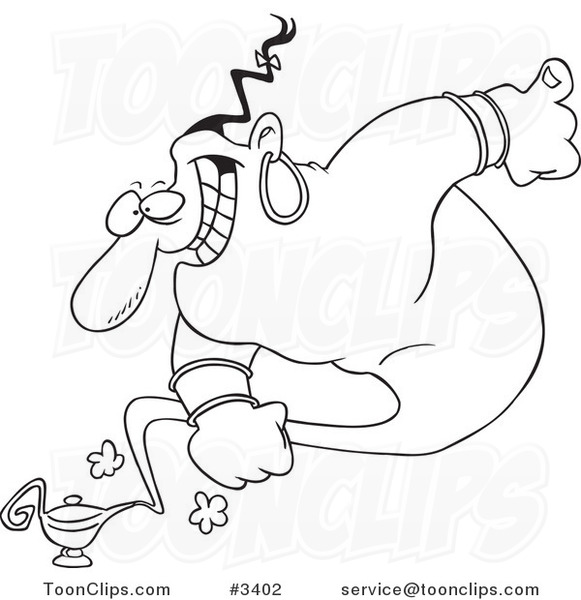 581x600 Cartoon Blacknd White Line Drawing Of Genie Emerging
