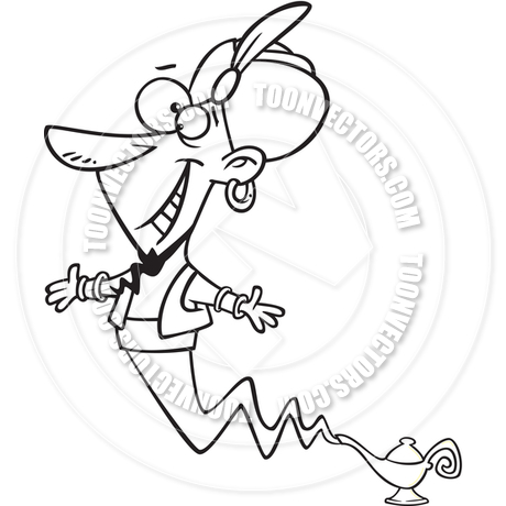 460x460 Cartoon Lamp Genie (Black And White Line Art) By Ron Leishman