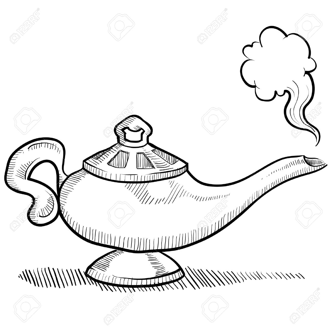 1300x1300 Doodle Style Genie Aladdin S Lamp Illustration Royalty Free