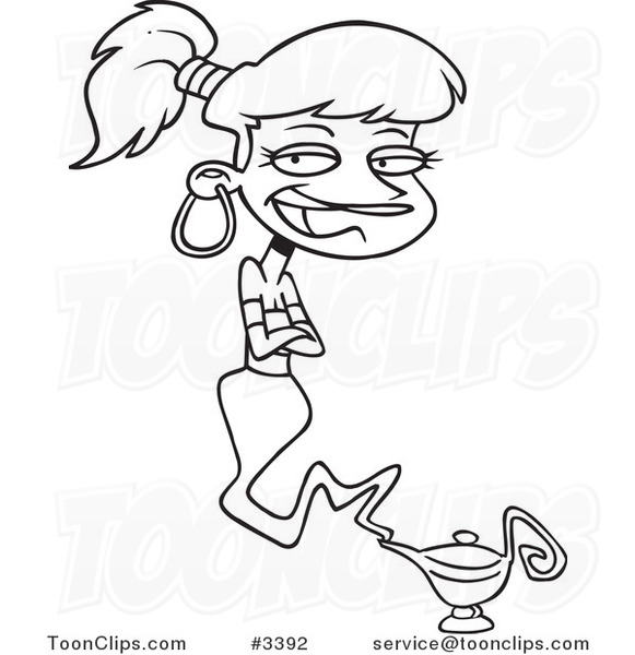 581x600 Cartoon Black And White Line Drawing Of A Female Genie Emerging