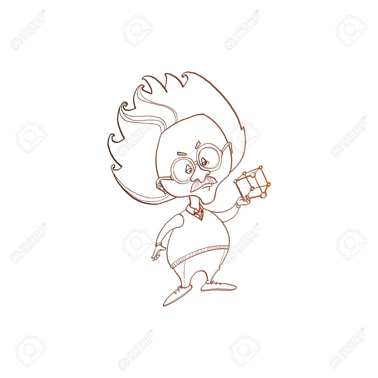1300x1300 Genius Physicist Vector Sketch. Linear Pen Drawing Vector Sketch