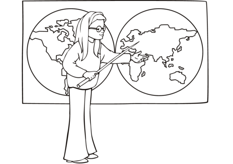 480x339 School Girl On Geography Lesson Coloring Page Free Printable