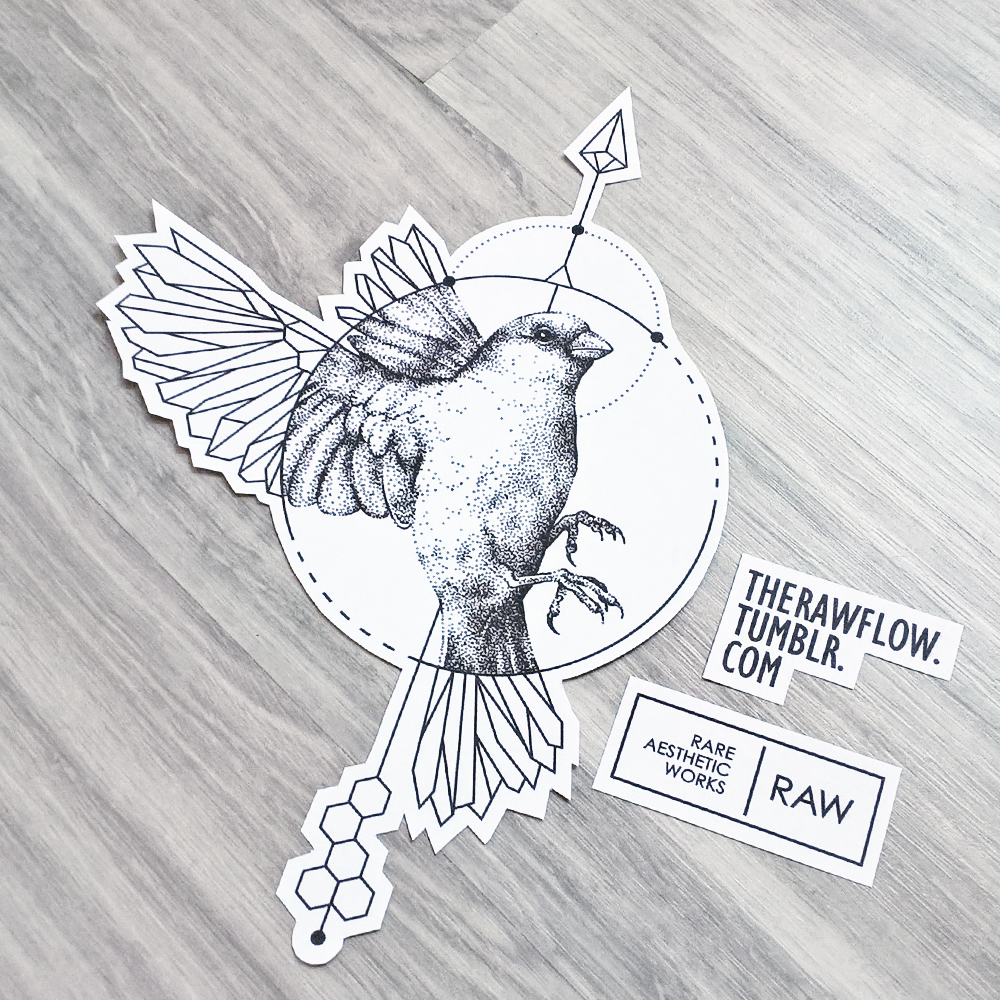 1000x1000 Dotwork Geometric Sparrow Bird Tattoo Design