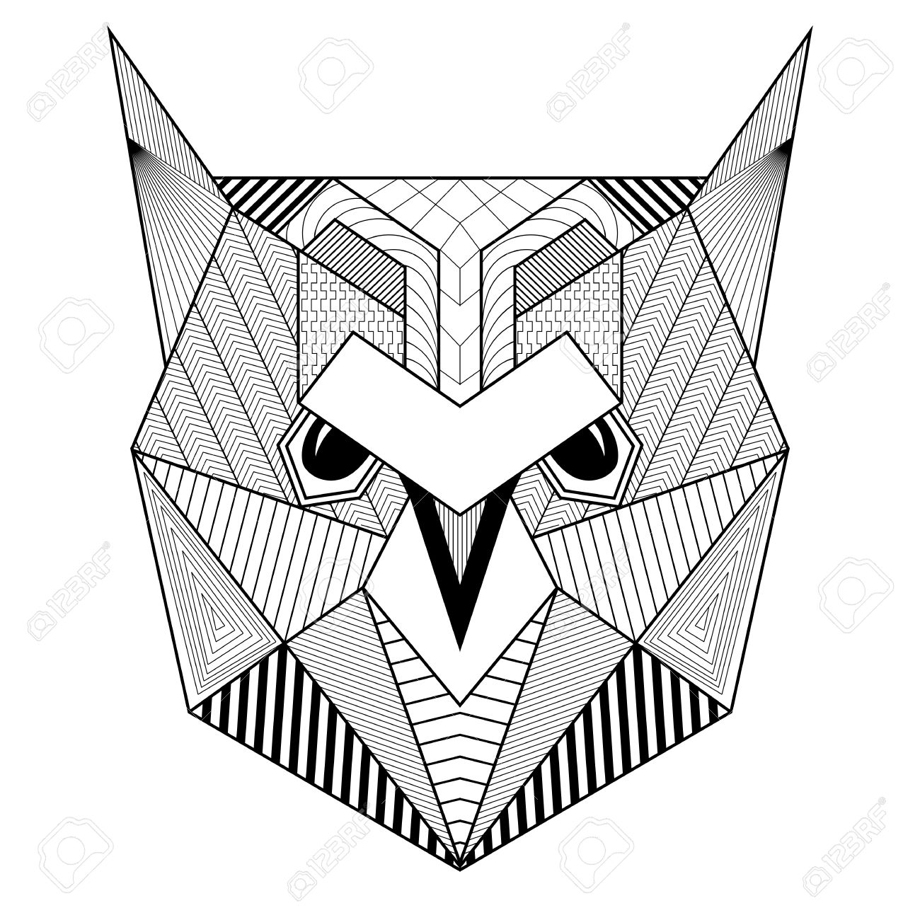 1300x1300 Hand Drawn Artistic Owl Bird For Adult Antistress Coloring Pages