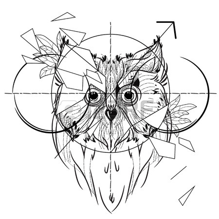 450x450 Bird Owl Head Triangular Icon , Geometric Trendy Line Design