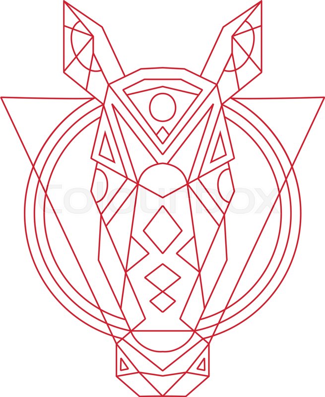 655x800 Illustration Of A Geometric Horse Head Front View Done In Lineart