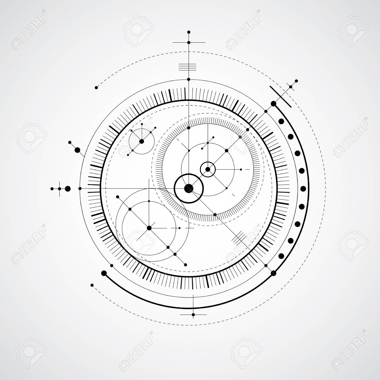 1300x1300 Mechanical Scheme, Black And White Vector Engineering Drawing