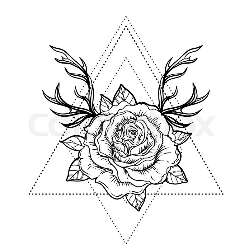 800x800 All Seeing Eye Symbol Over Rose Flower And Deer Antlers. Sacred