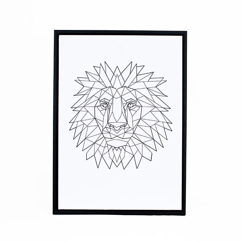800x800 Geometric Lion Print In Black Frame
