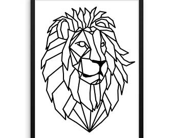 340x270 Geometric Lion Printed Canvas Blackwhite