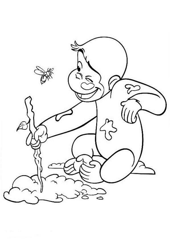 600x840 Curious George Drawing On Sand Coloring Page