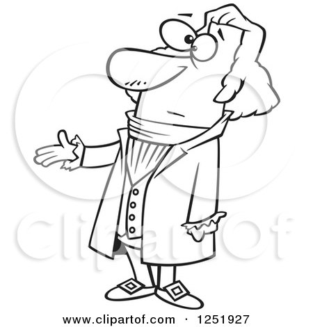 450x470 Clipart Of A Black And White Cartoon George Washington Presenting