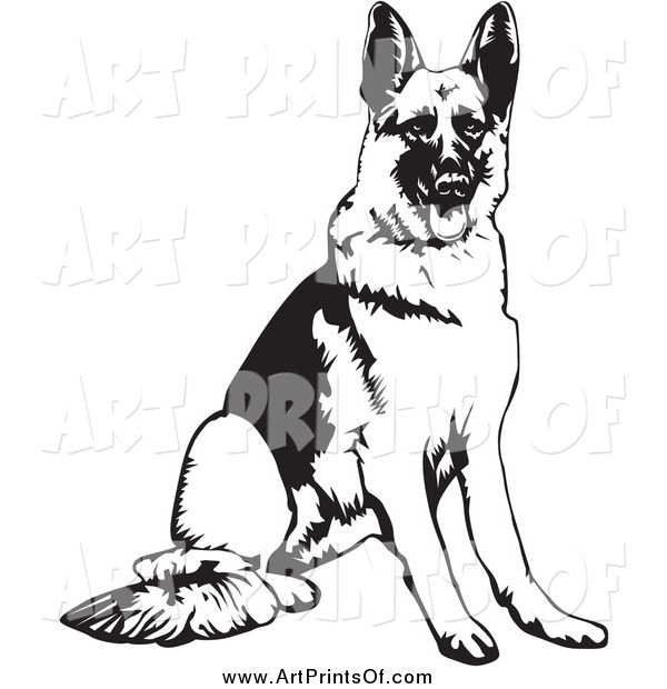 600x620 Art Print Digital File Of A Sitting Black And White German