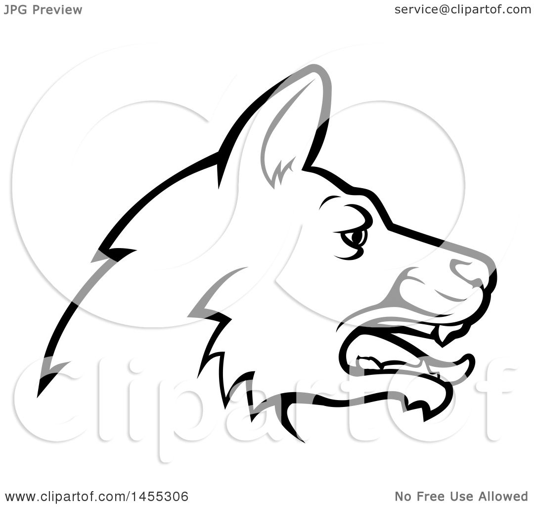 1080x1024 Clipart Of A Black And White Profiled German Shepherd Dog Face