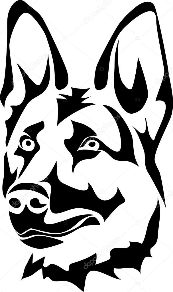 607x1023 Head Of German Shepherd Dog Stock Vector Bokononist
