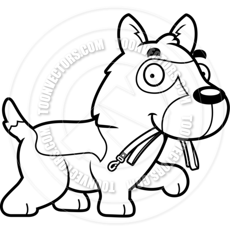 460x460 Cartoon German Shepherd Dog Leash (Black And White Line Art) By