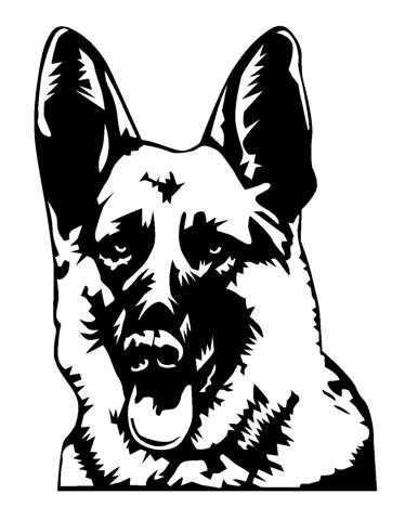 374x480 Evil Black And White German Shepherd Portrait Tattoo Design