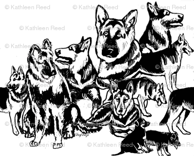 400x321 German Shepherd Black On White Collage Fabric