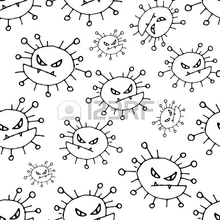 450x450 Doodle Bacteria Germs Or Cartoon Monsters Pattern. Royalty Free