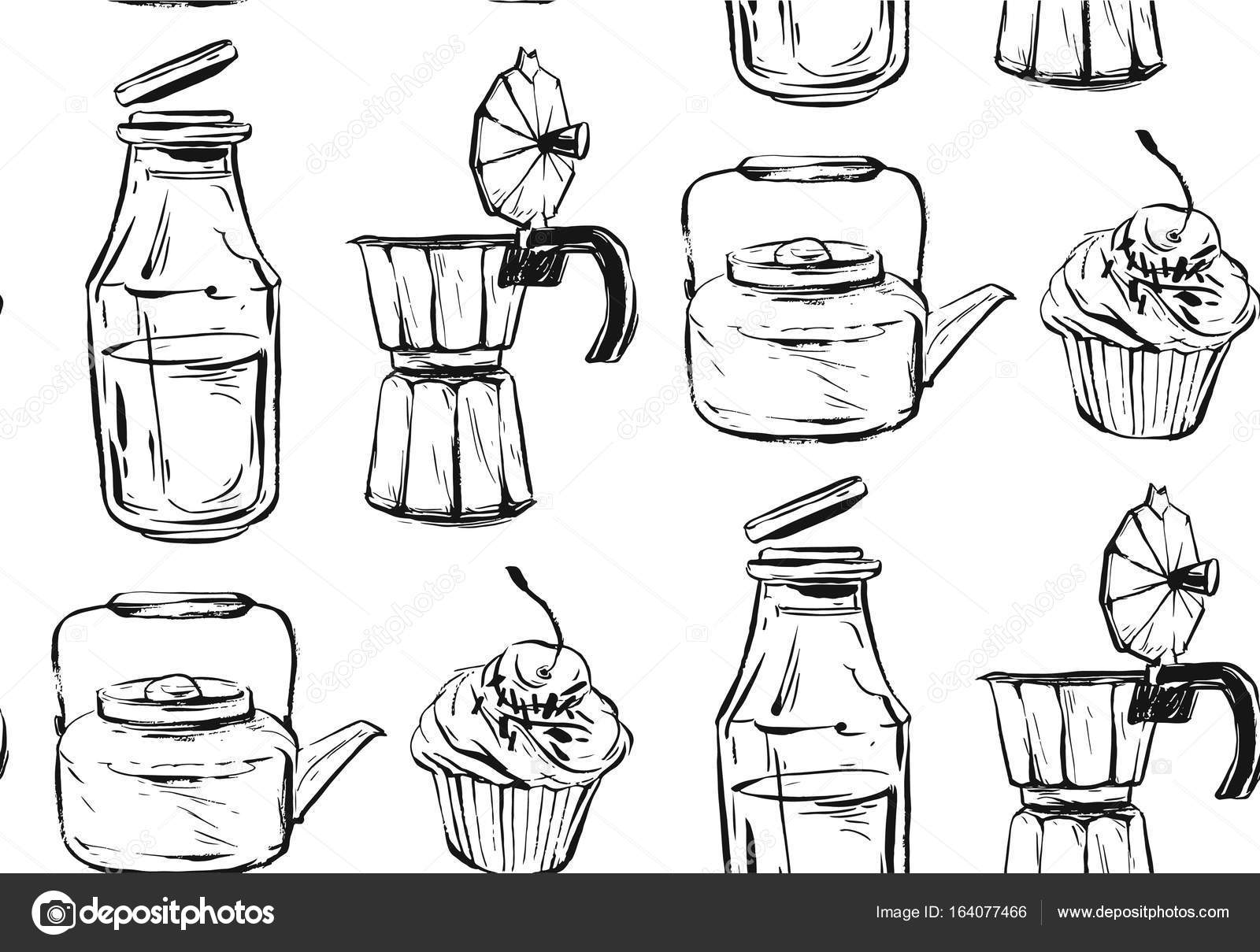1600x1209 Yummy Food Seamless Pattern. Hand Drawn Vector. Good