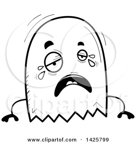 450x470 Clipart Of A Cartoon Black And White Doodled Crying Ghost