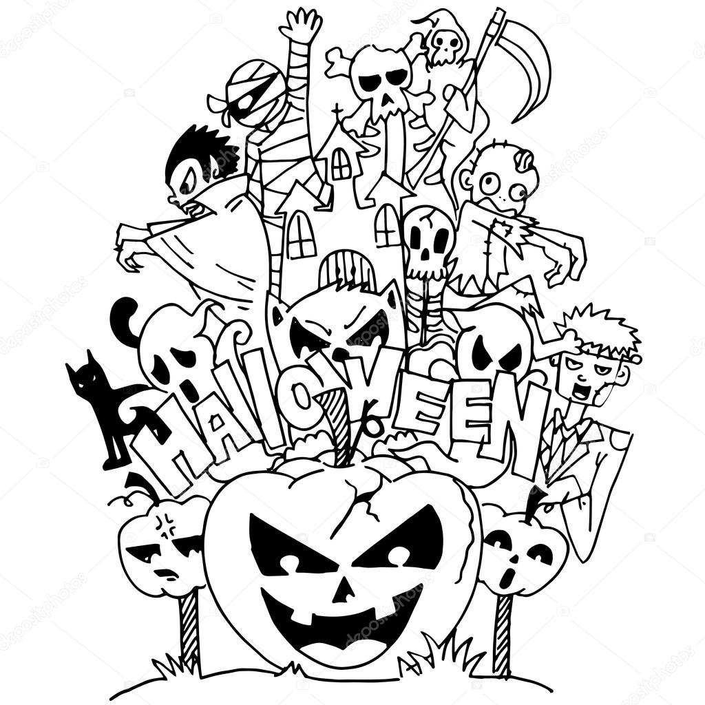 1024x1024 Halloween Ghost Doodle Art Stock Vector Wongsalam77