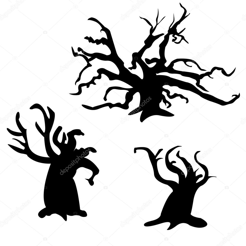 1024x1024 Set Of Halloween Scary Trees. Vector Illustration. Ghost Face