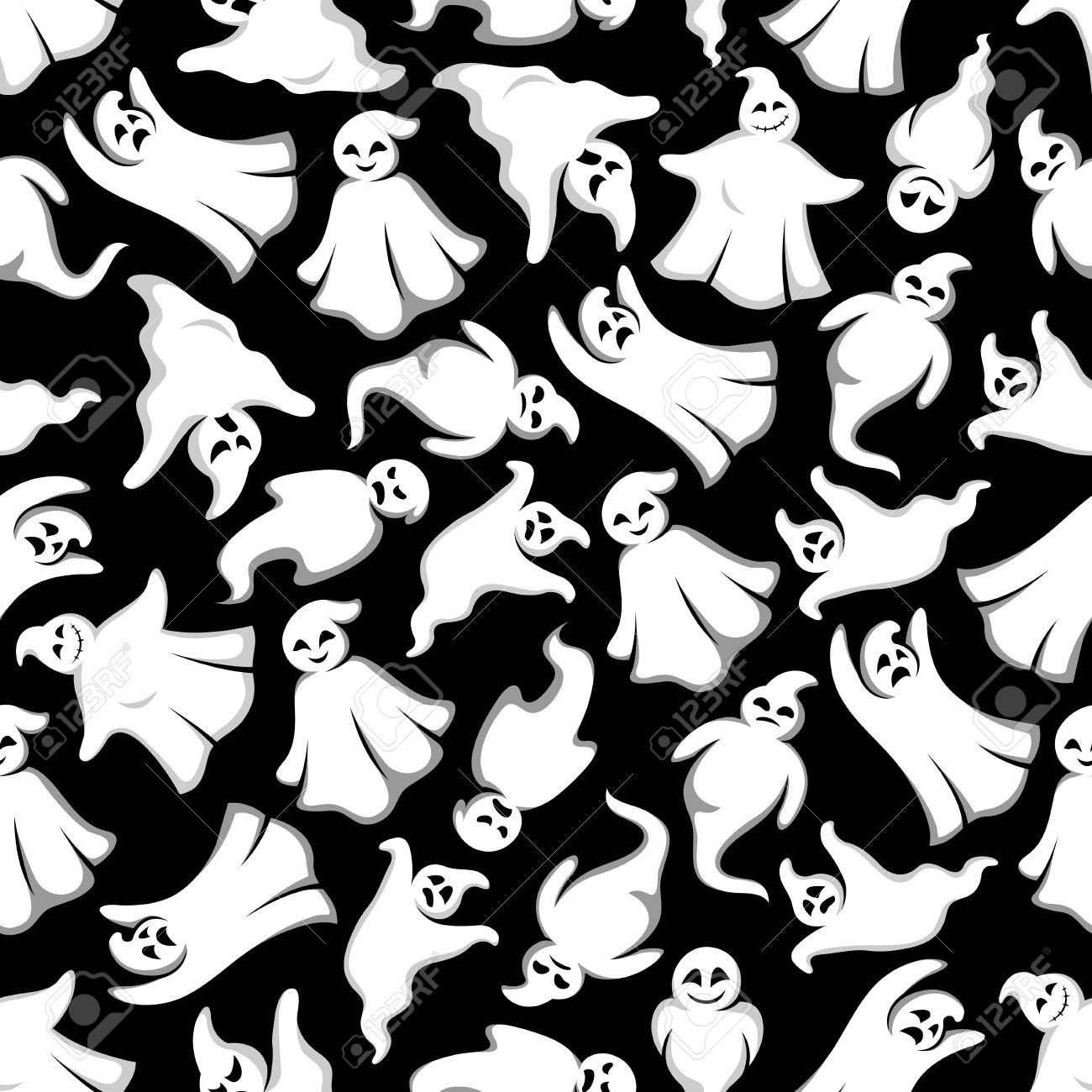1300x1300 Cartoon Halloween Ghosts Seamless Background. Cute Spooks
