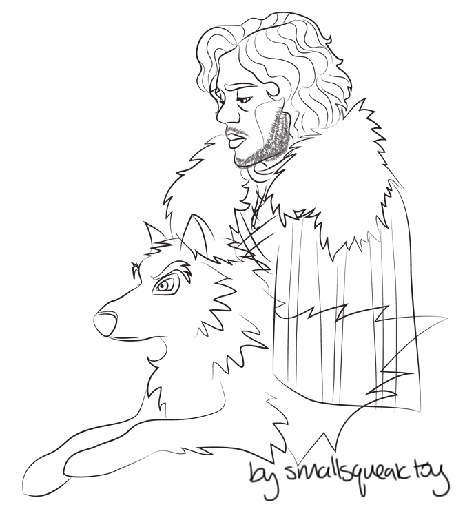 675x739 Jon Snow And Ghost (Line) Wip By Smallsqueaktoy