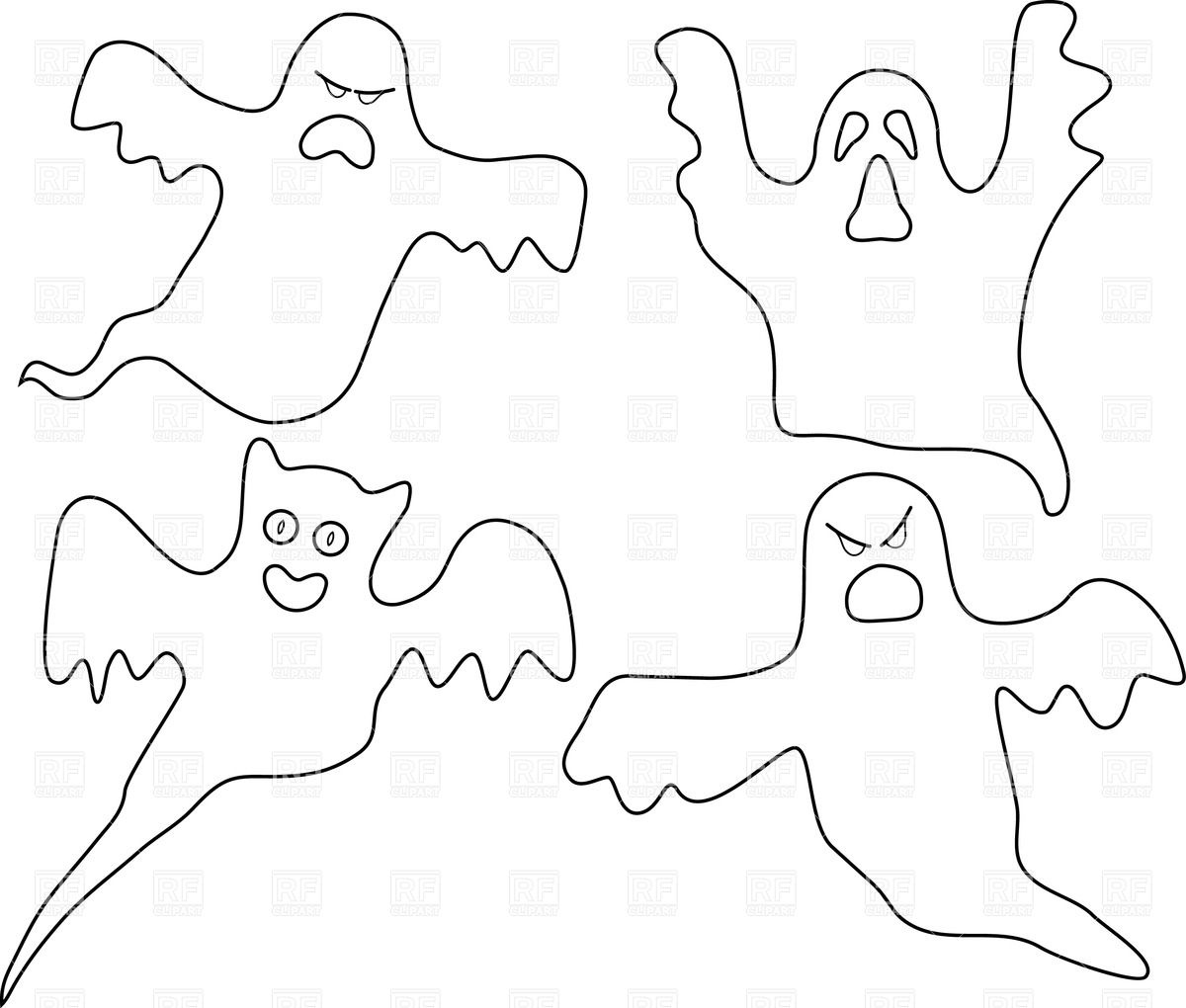 1200x1020 Outline Of Cartoon Company Of Ghosts Royalty Free Vector Clip Art