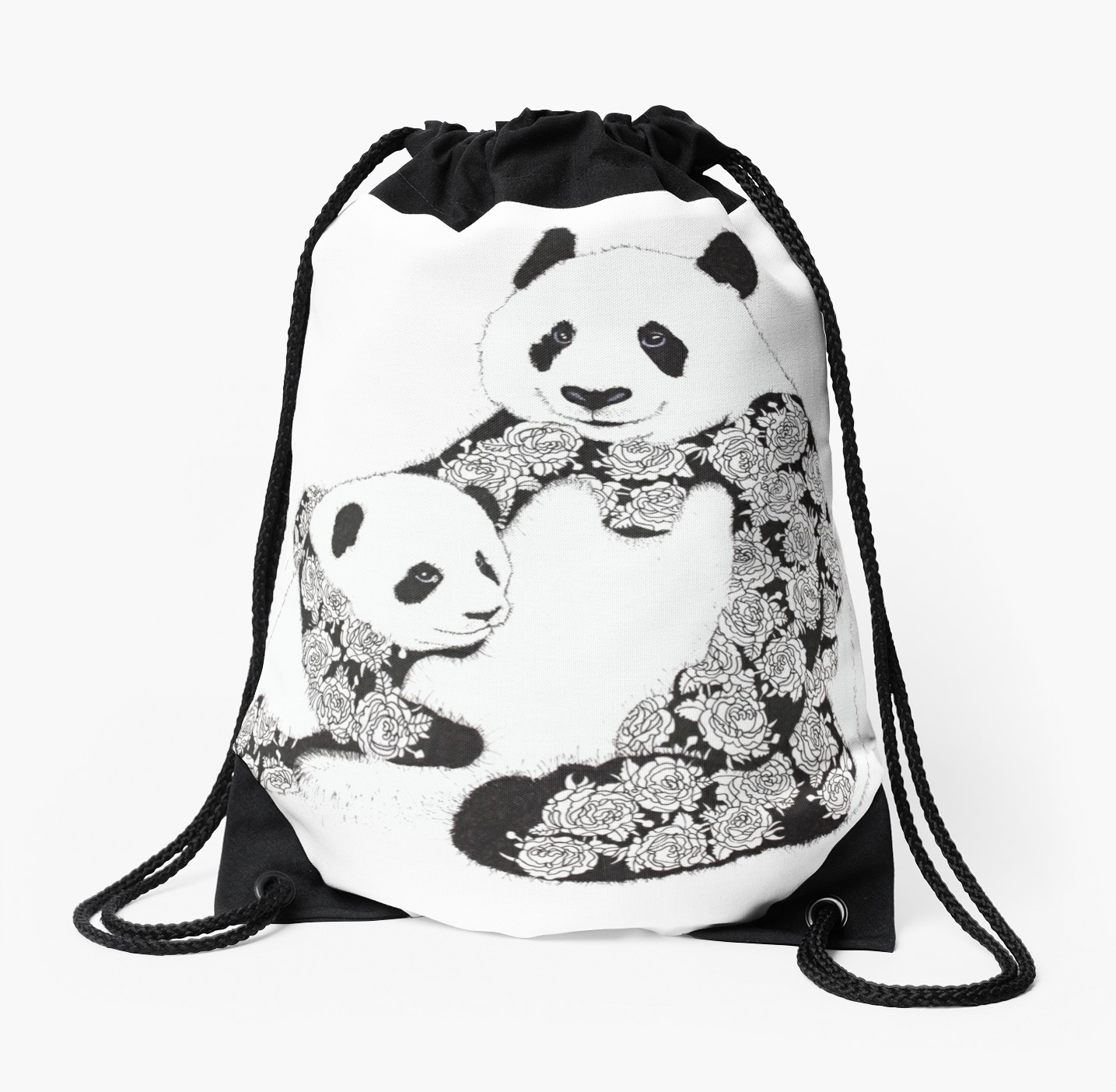 1435x1404 Giant Panda Bear Amp Cub With Roses Tattoo Pattern Drawstring Bags