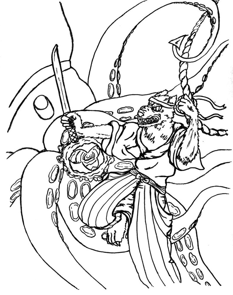793x1007 Werewolf Samurai Vs The Giant Squid By Chiru Sama