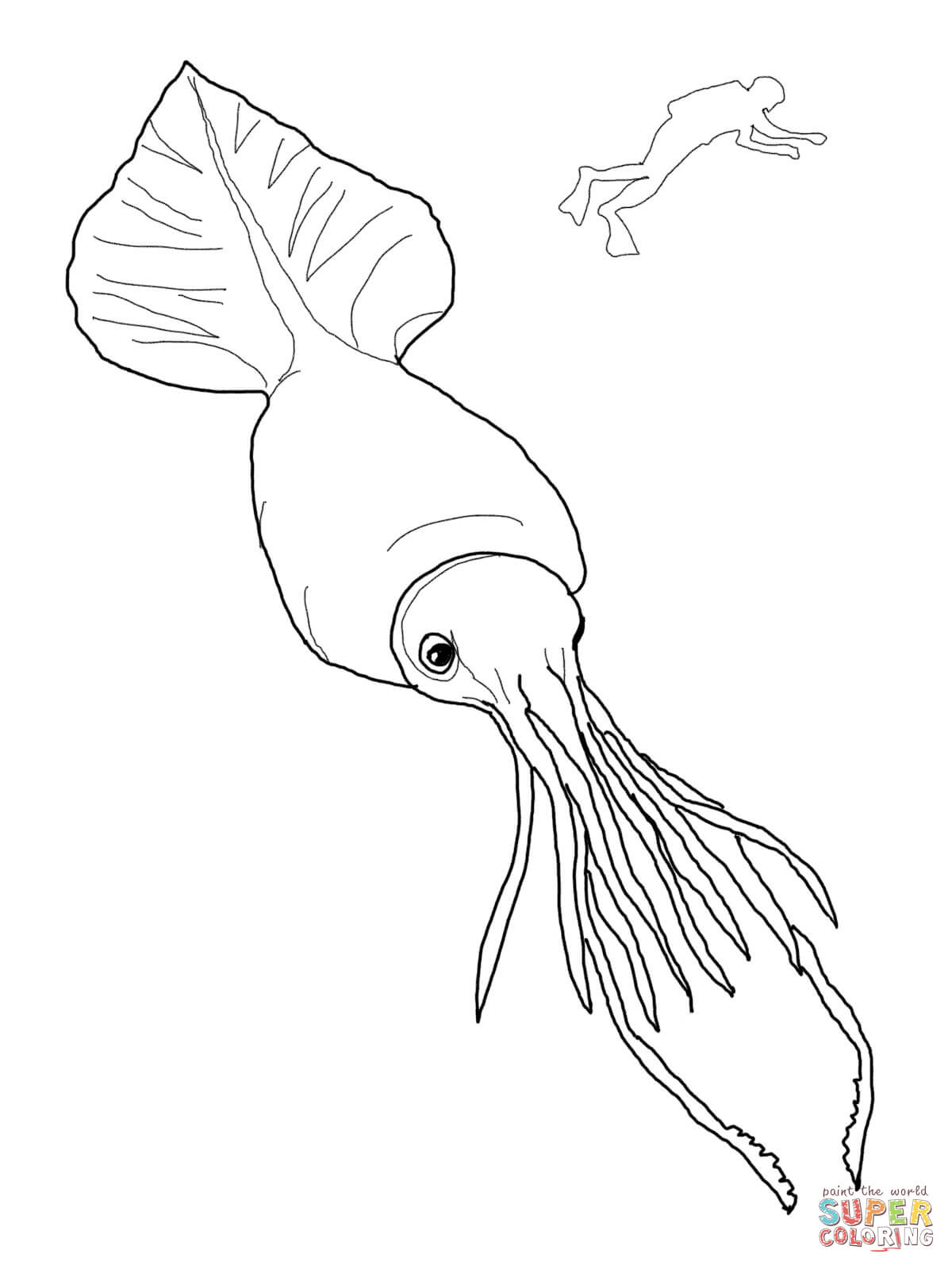 1200x1600 Colossal Squid And Scuba Coloring Page Free Printable Coloring Pages