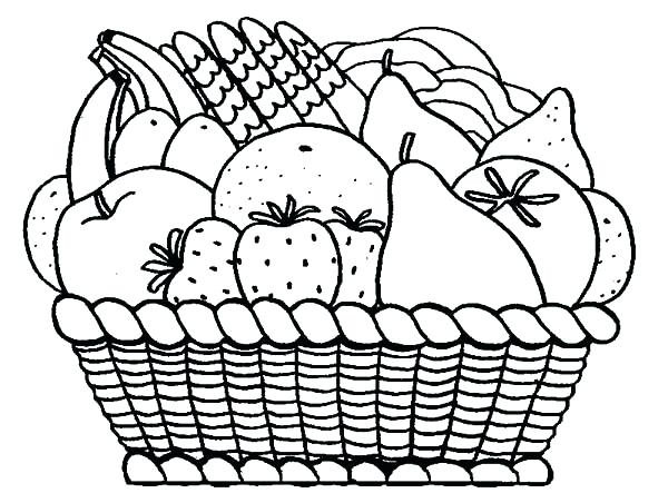 600x443 Fruit Basket Coloring Pages Basket Of Fruits Coloring Pages