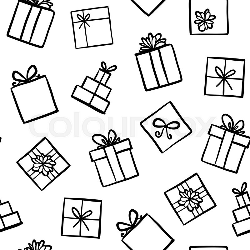 800x800 Hand Drawn Seamless Pattern With Outline Gifts With Bows